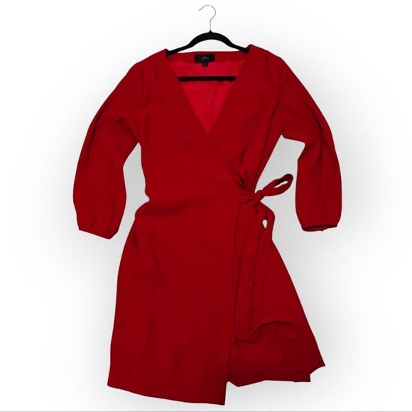 NWOT J. Crew Red Wrap Tie Front Dress with Bishop Sleeves Sz 8 - Picture 5 of 11